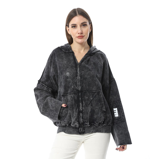 Black Zip-up Hoodie with Front Pockets