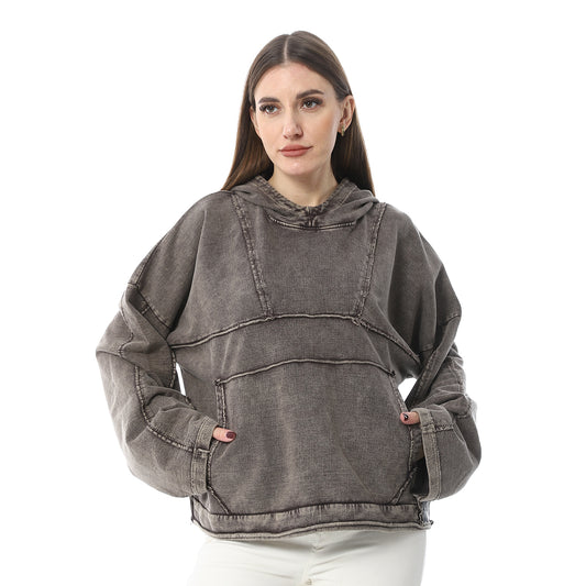 Brown Trendy Un-Cuffed Sleeves Hoodie