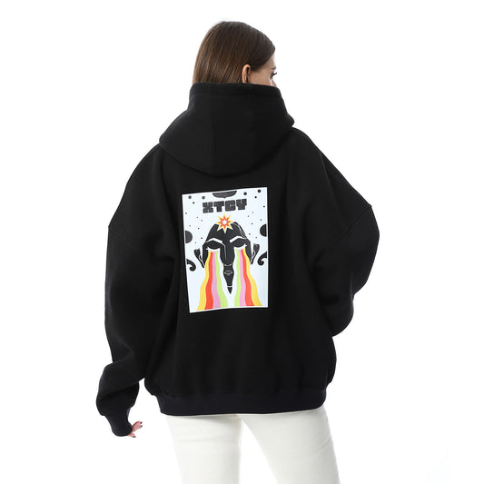 Black Back Printed Oversized Hoodie