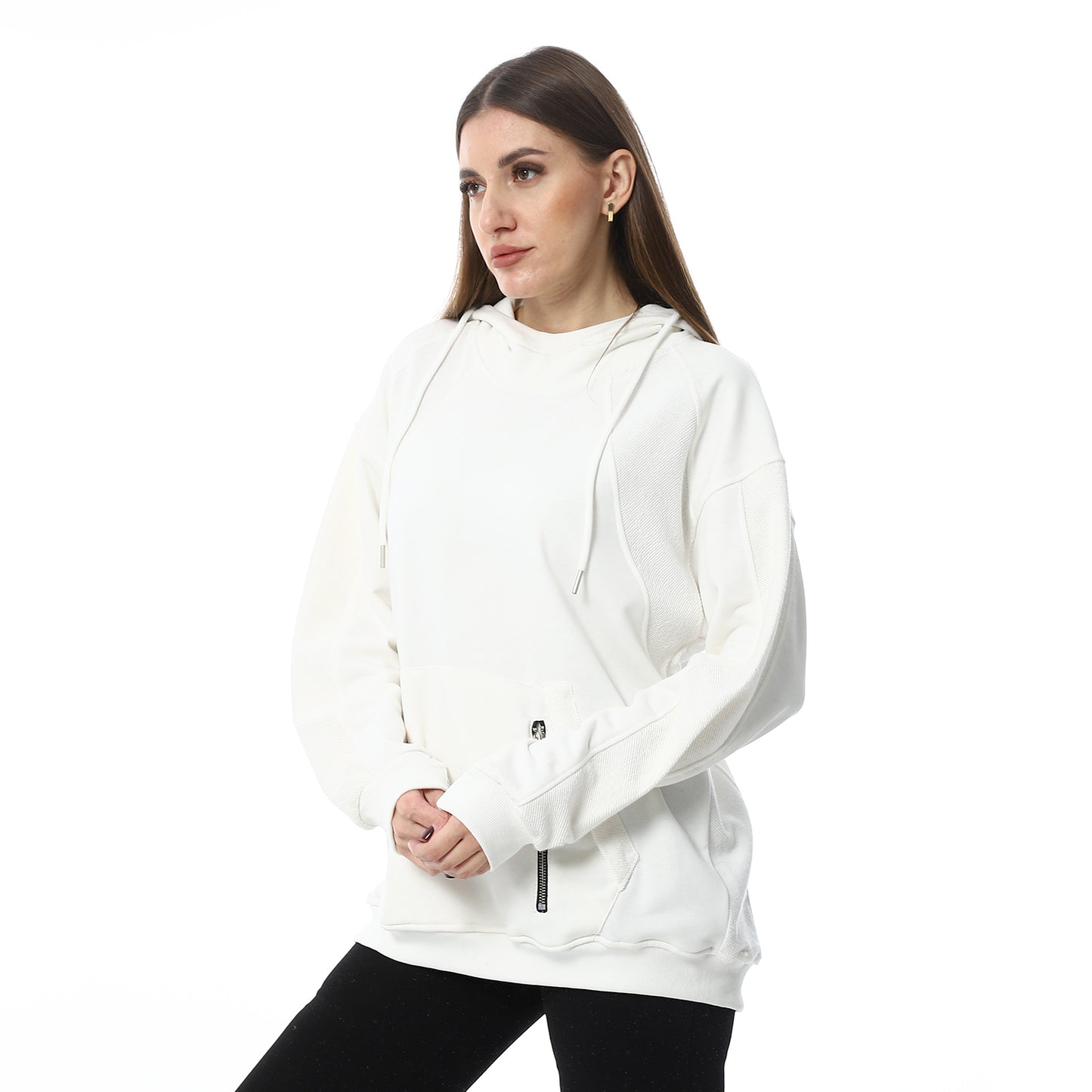 White Hoodie with Zipper Pockets