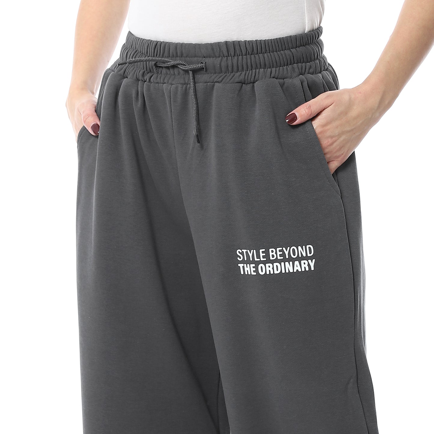 Dark Gray Simple Print Wide Leg Sweatpants