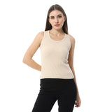 Beige Round Neck Basic Top