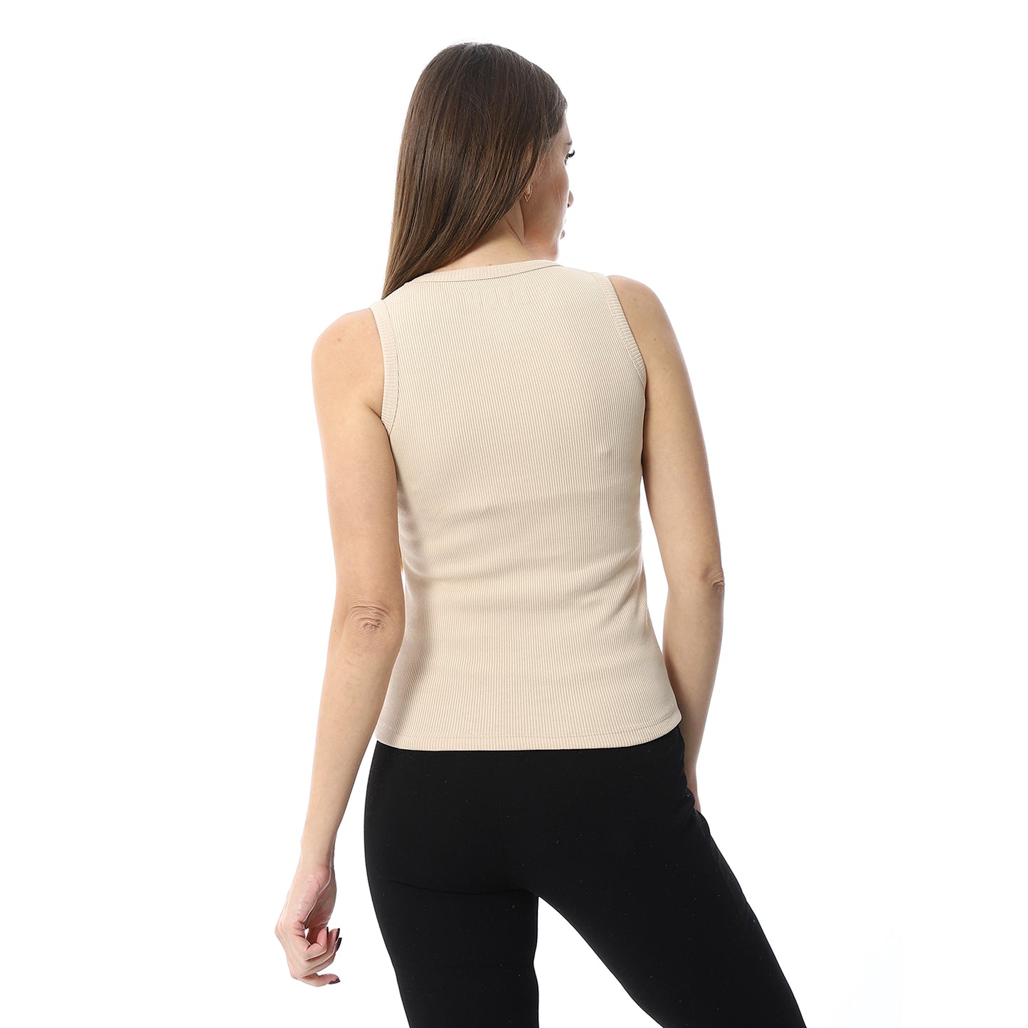 Beige Round Neck Basic Top