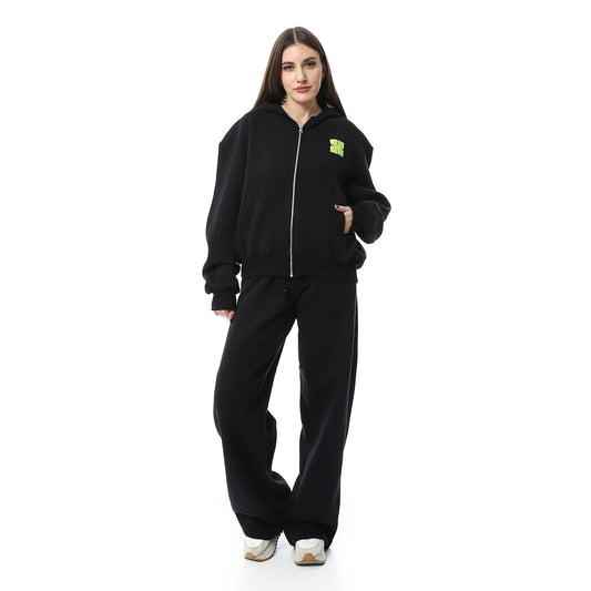 Black Zipper Hoodie & Sweatpants Pajama Set