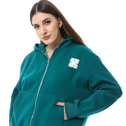 Teal Zipper Hoodie & Sweatpants Pajama Set