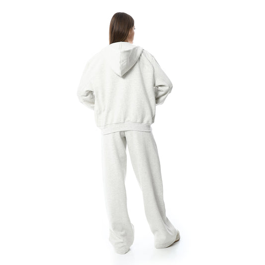 Light Gray Zipper Hoodie & Sweatpants Pajama Set