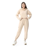 Beige High-Hip Hoodie & Sweatpants Pajama Set