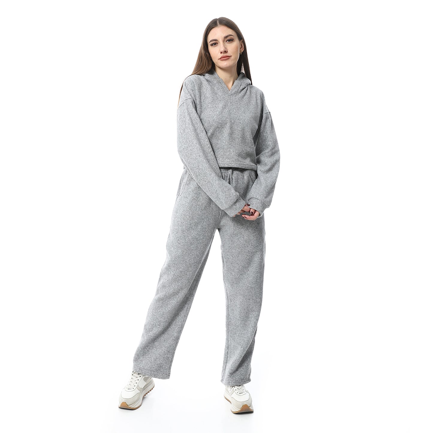 Gray High-Hip Hoodie & Sweatpants Pajama Set