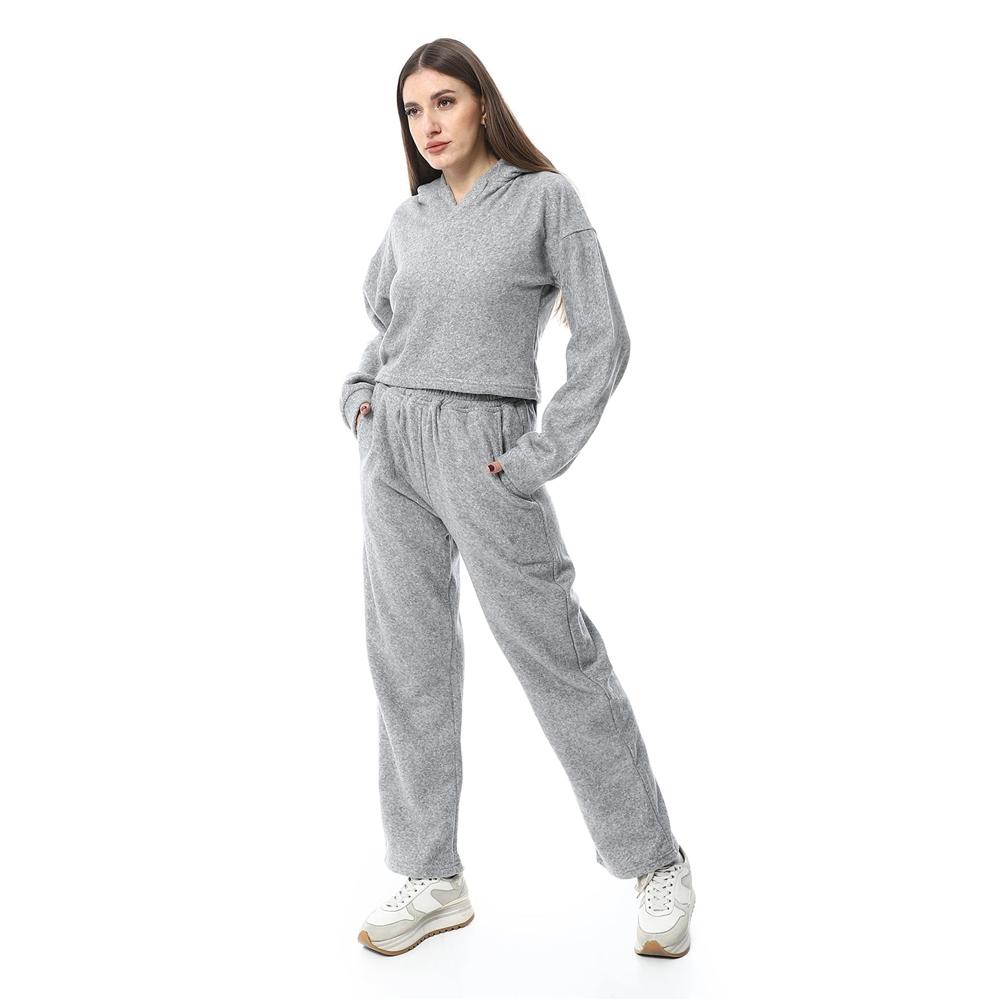 Gray High-Hip Hoodie & Sweatpants Pajama Set