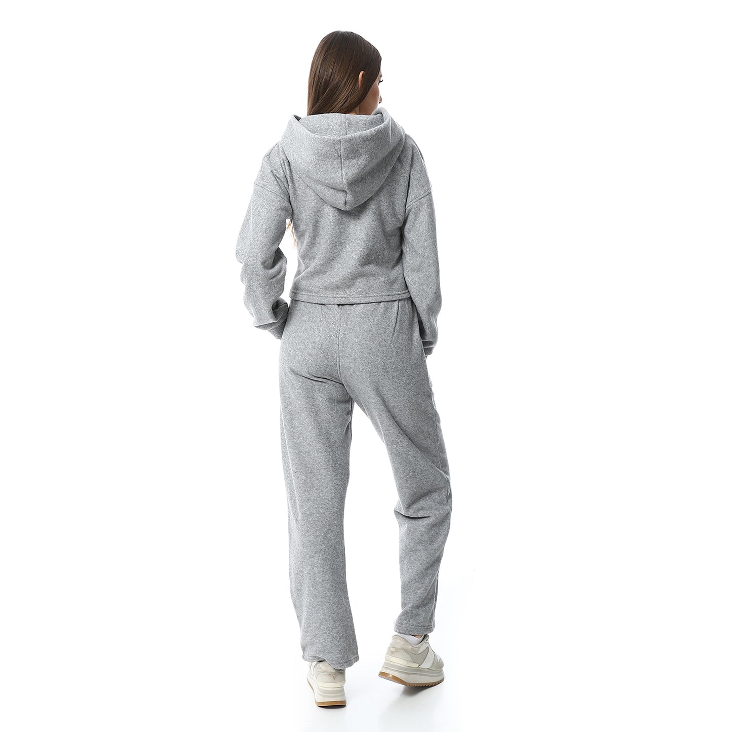 Gray High-Hip Hoodie & Sweatpants Pajama Set