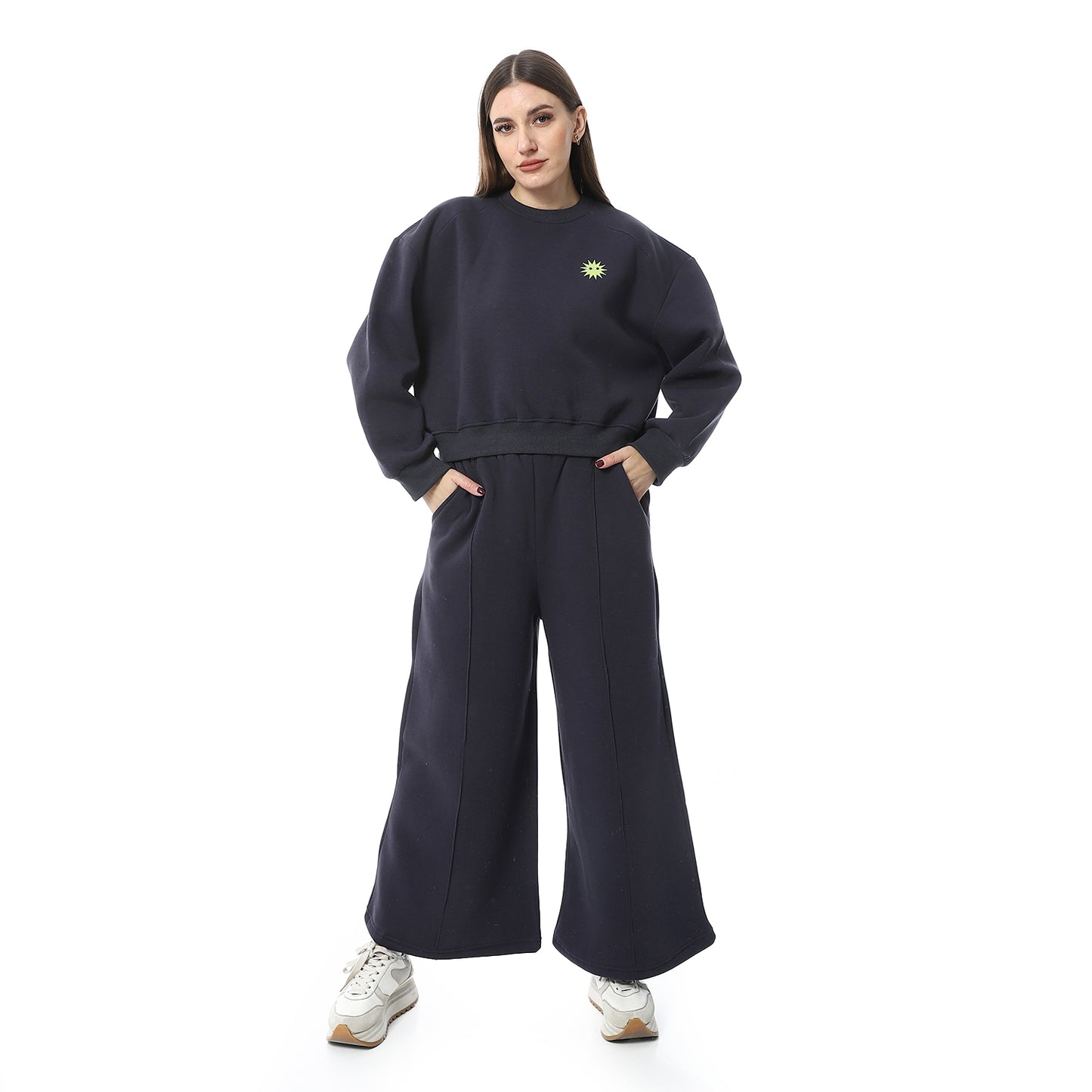 Navy Sweatshirt with Wide Leg Sweatpants Pajama