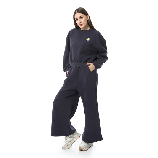 Navy Sweatshirt with Wide Leg Sweatpants Pajama