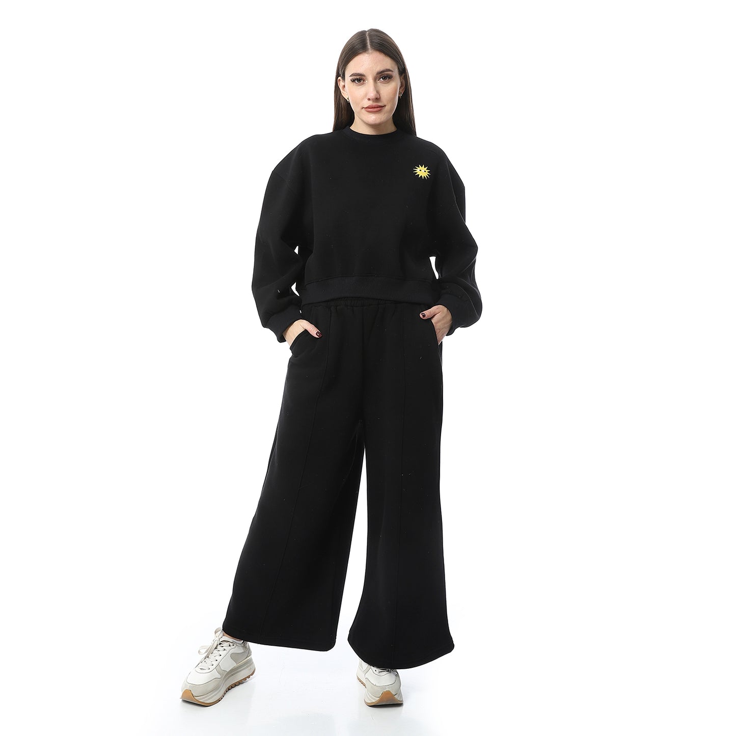 Black Sweatshirt with Wide Leg Sweatpants Pajama