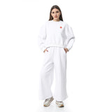 White Sweatshirt with Wide Leg Sweatpants Pajama