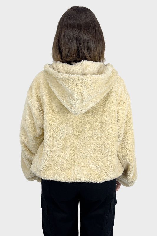 Beige Hooded Fur Jacket