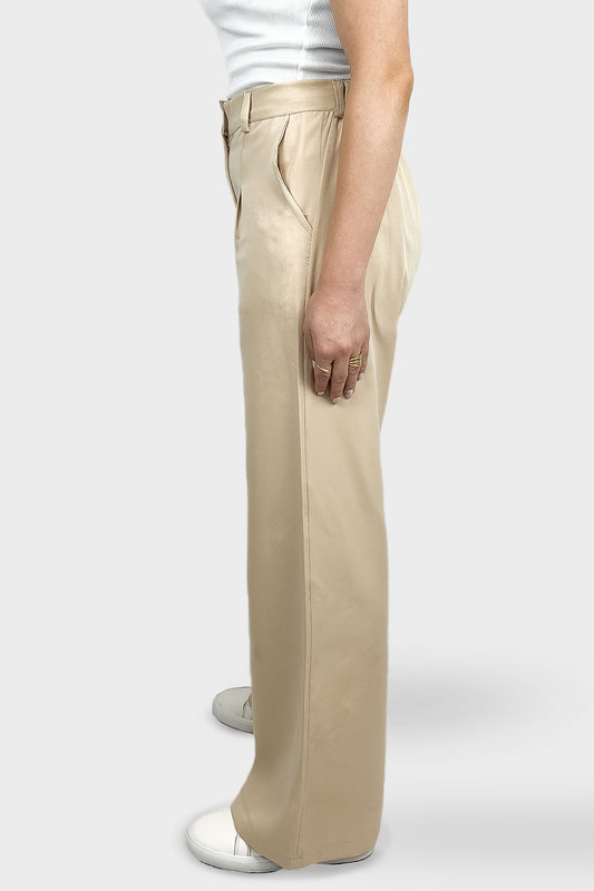 SO-OFF Beige Back Elastic Band Wide Leg Pants