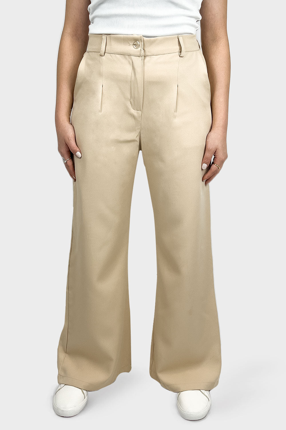 SO-OFF Beige Back Elastic Band Wide Leg Pants