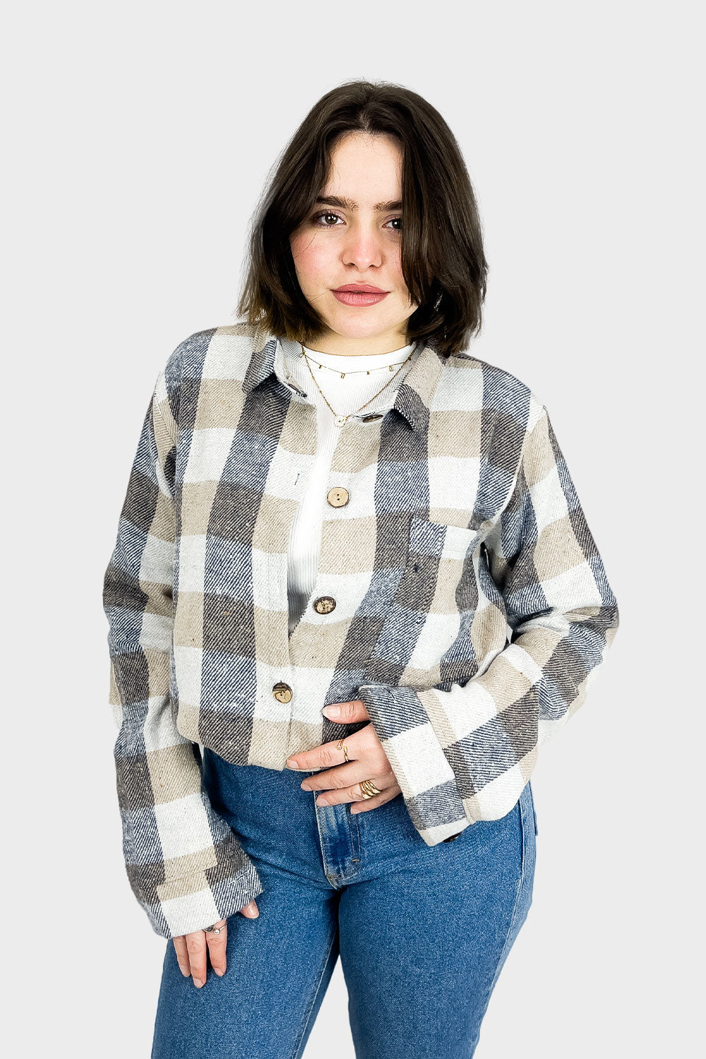 Beige Wool Checked Shirt