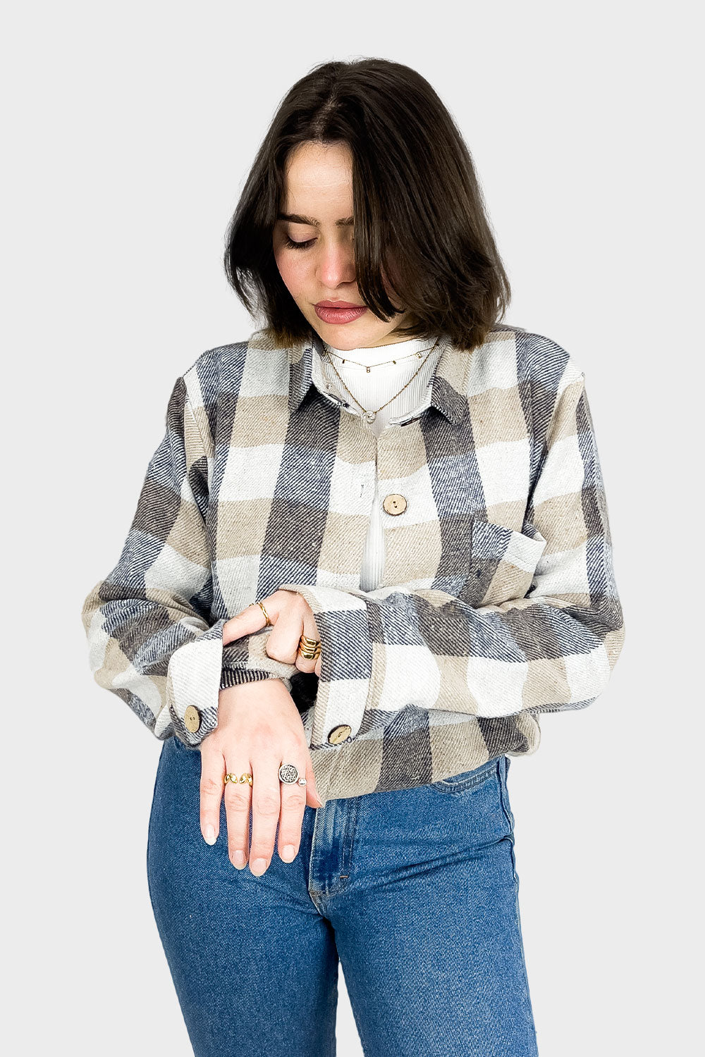 Beige Wool Checked Shirt