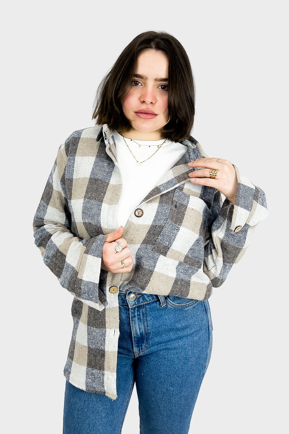 Beige Wool Checked Shirt