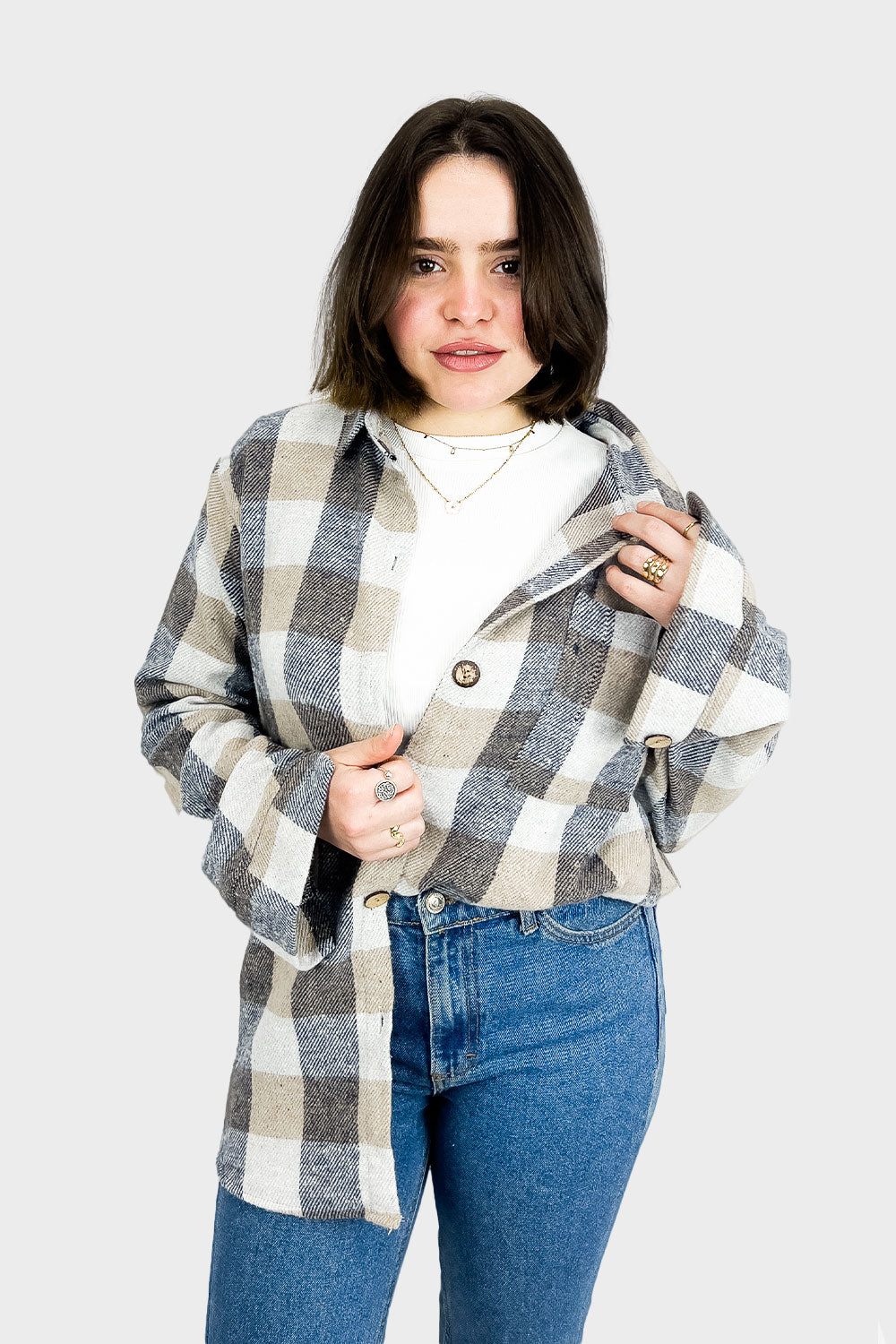 Beige Wool Checked Shirt