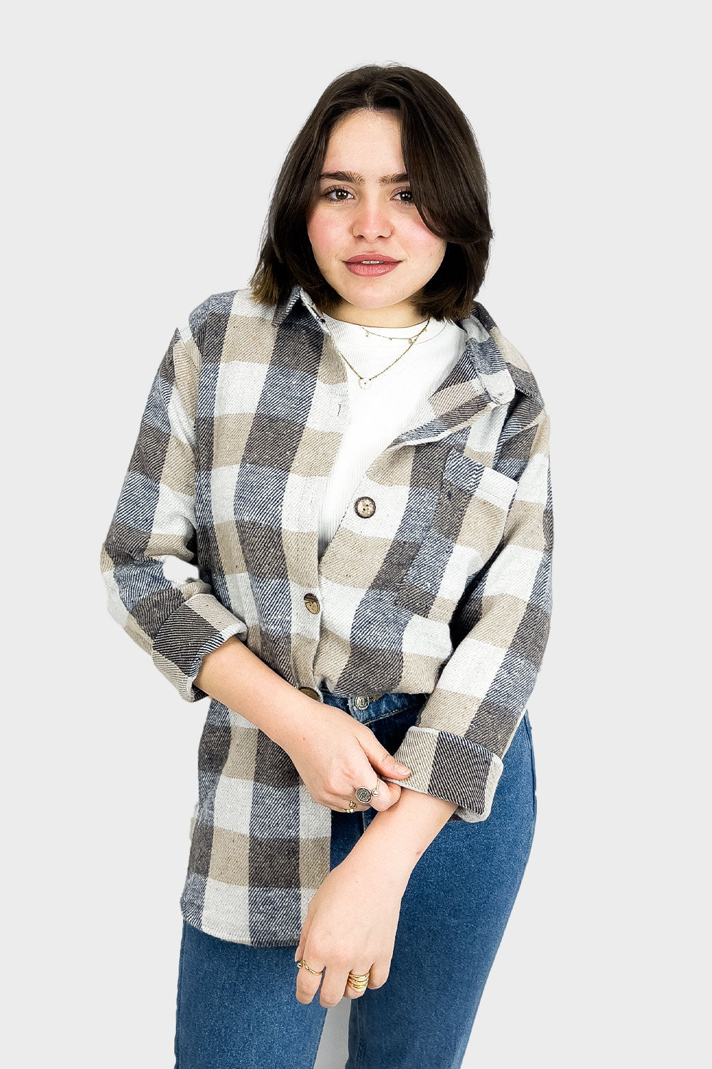 Beige Wool Checked Shirt