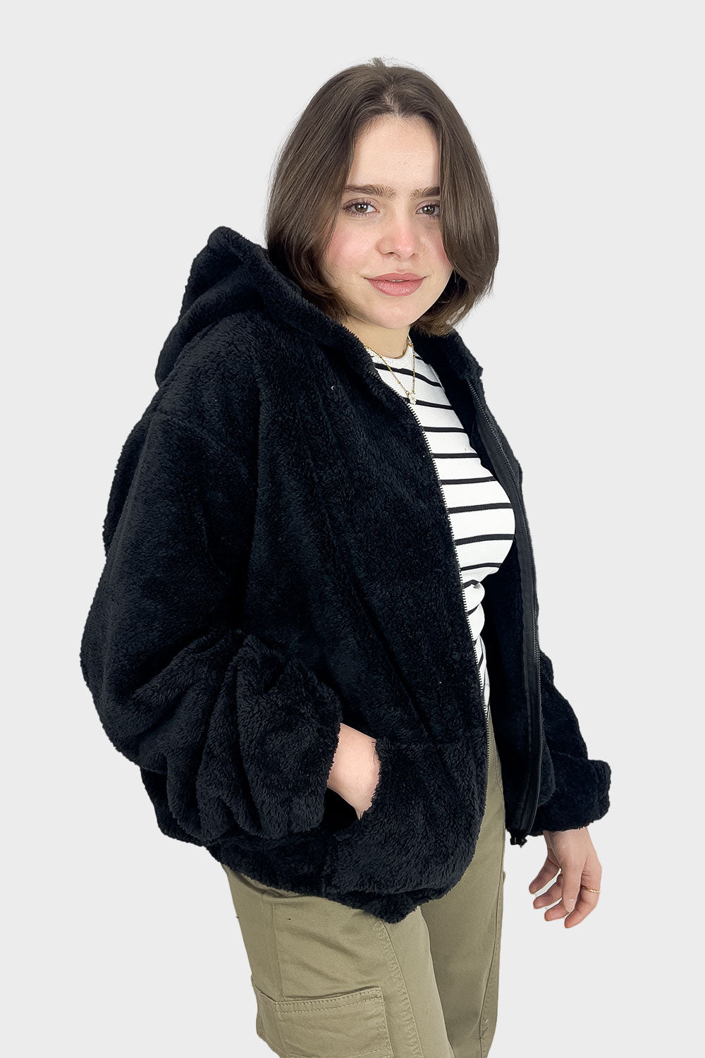 Black Hooded Fur Jacket