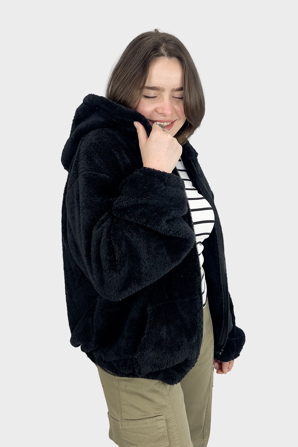 Black Hooded Fur Jacket