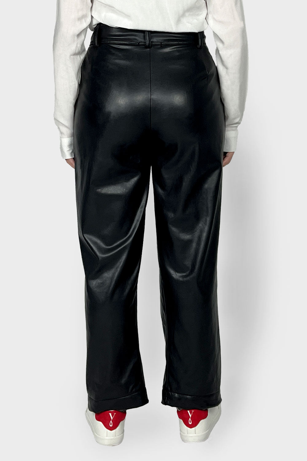 Okoye  Black Straight Leather Pants