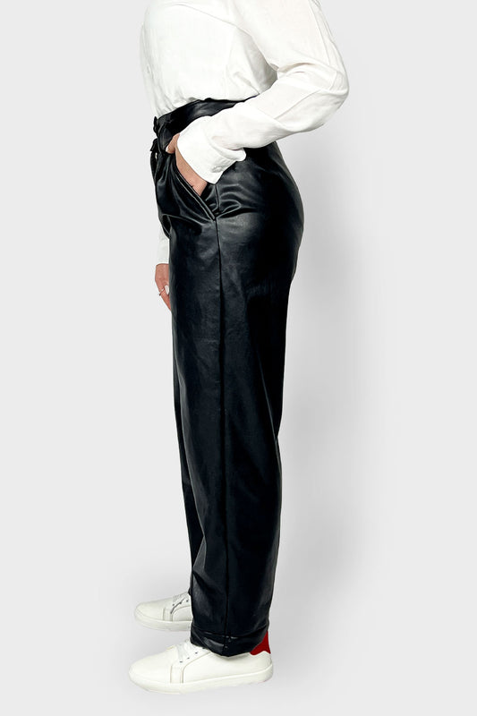 Black Straight Leather Pants