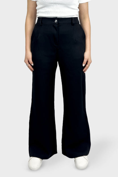 SO-OFF Black Back Elastic Band Wide Leg Pants