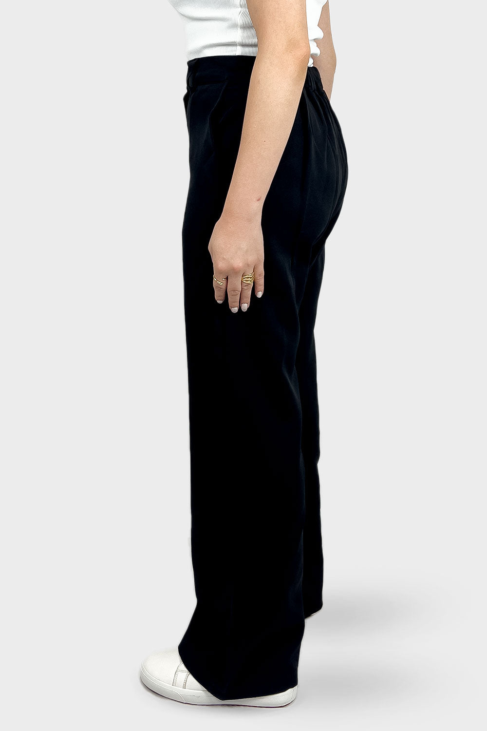 SO-OFF Black Back Elastic Band Wide Leg Pants