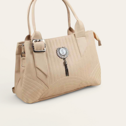 Beige Leather Handbag with Extra Strap