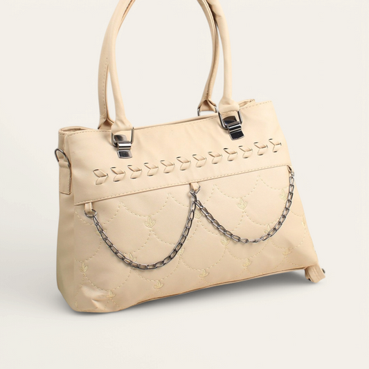 Beige Handbag Decorated with Chain