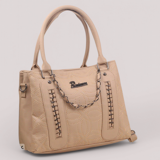 Beige Stitched Leather Handbag