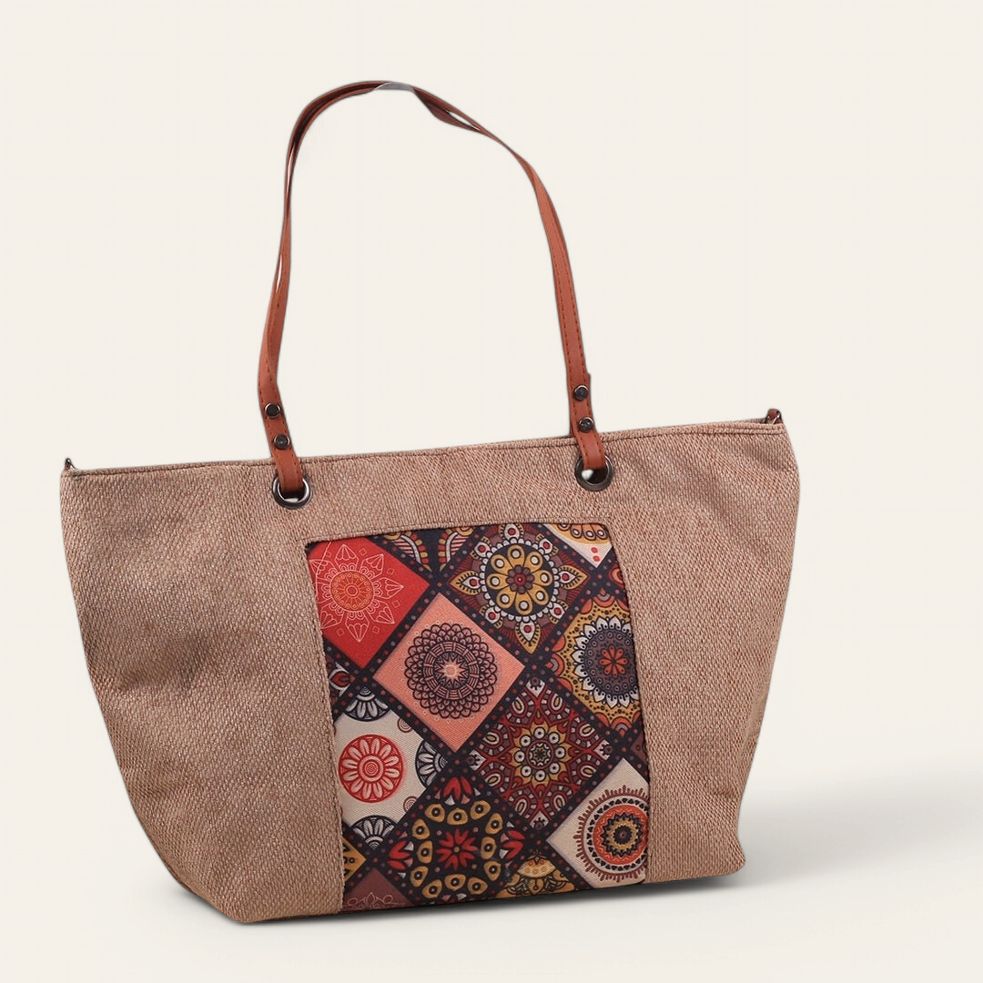 Cafe Fabric Shoulder Bag with Colorful Pattern