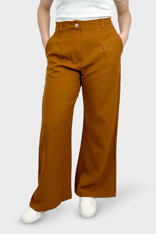 بنطلون بأرجل واسعة وأستيك خلفي هافان