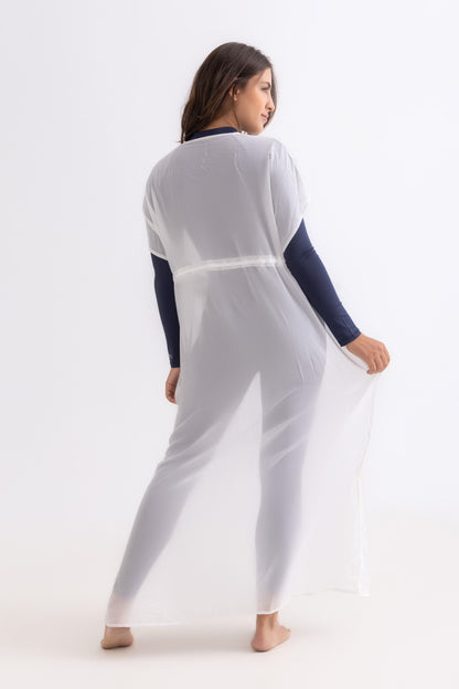 White Chiffon Dress with Drawstring Waist