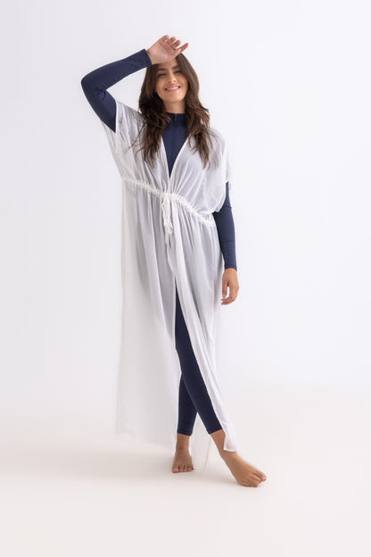 White Chiffon Dress with Drawstring Waist