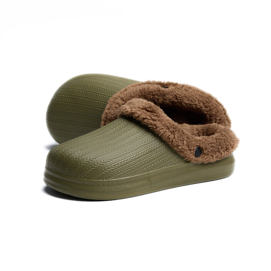حذاء سابو مطاطي بلون الزيتون مع فرو داخلي