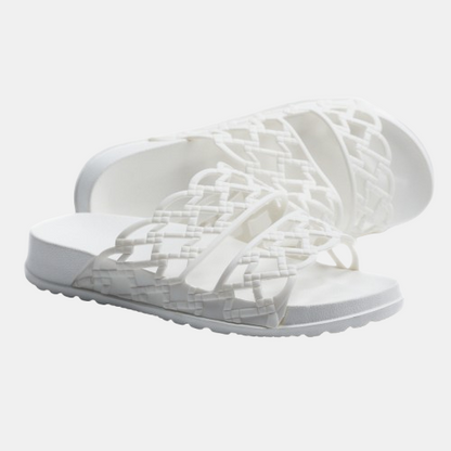 White Perforated Flat Marbella Slide