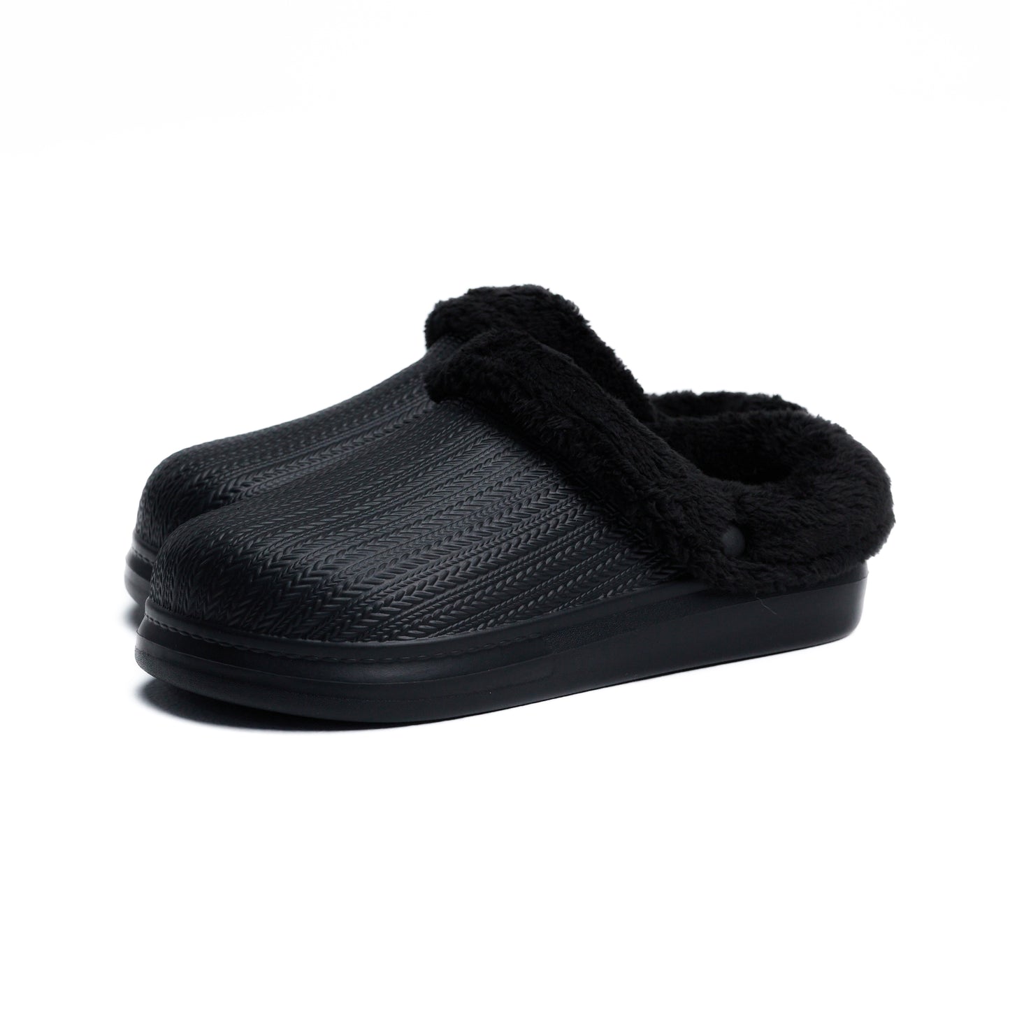 Black Textured Rubber Sabo Clog with Inner Fur