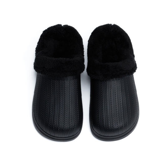 Black Textured Rubber Sabo Clog with Inner Fur