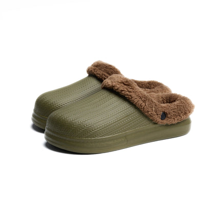 حذاء سابو مطاطي بلون الزيتون مع فرو داخلي