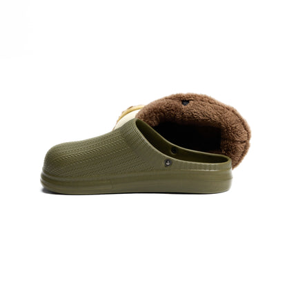 حذاء سابو مطاطي بلون الزيتون مع فرو داخلي
