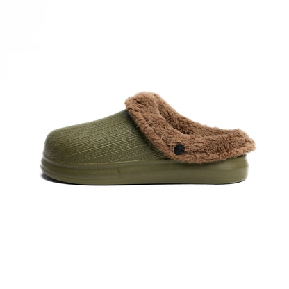 حذاء سابو مطاطي بلون الزيتون مع فرو داخلي