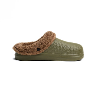 حذاء سابو مطاطي بلون الزيتون مع فرو داخلي