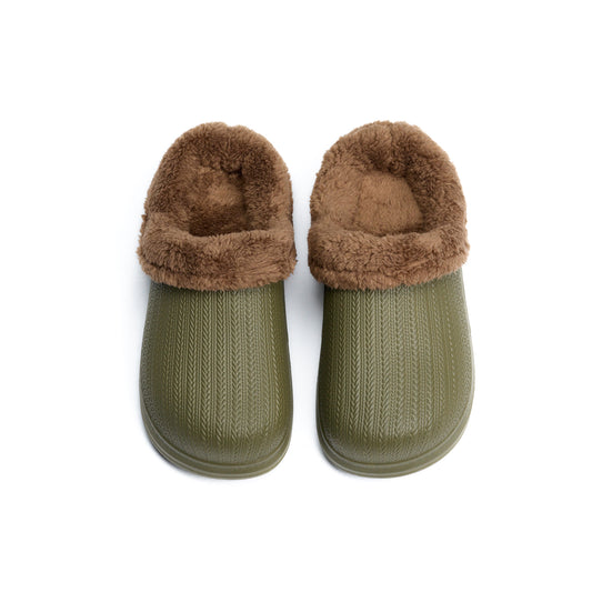 حذاء سابو مطاطي بلون الزيتون مع فرو داخلي