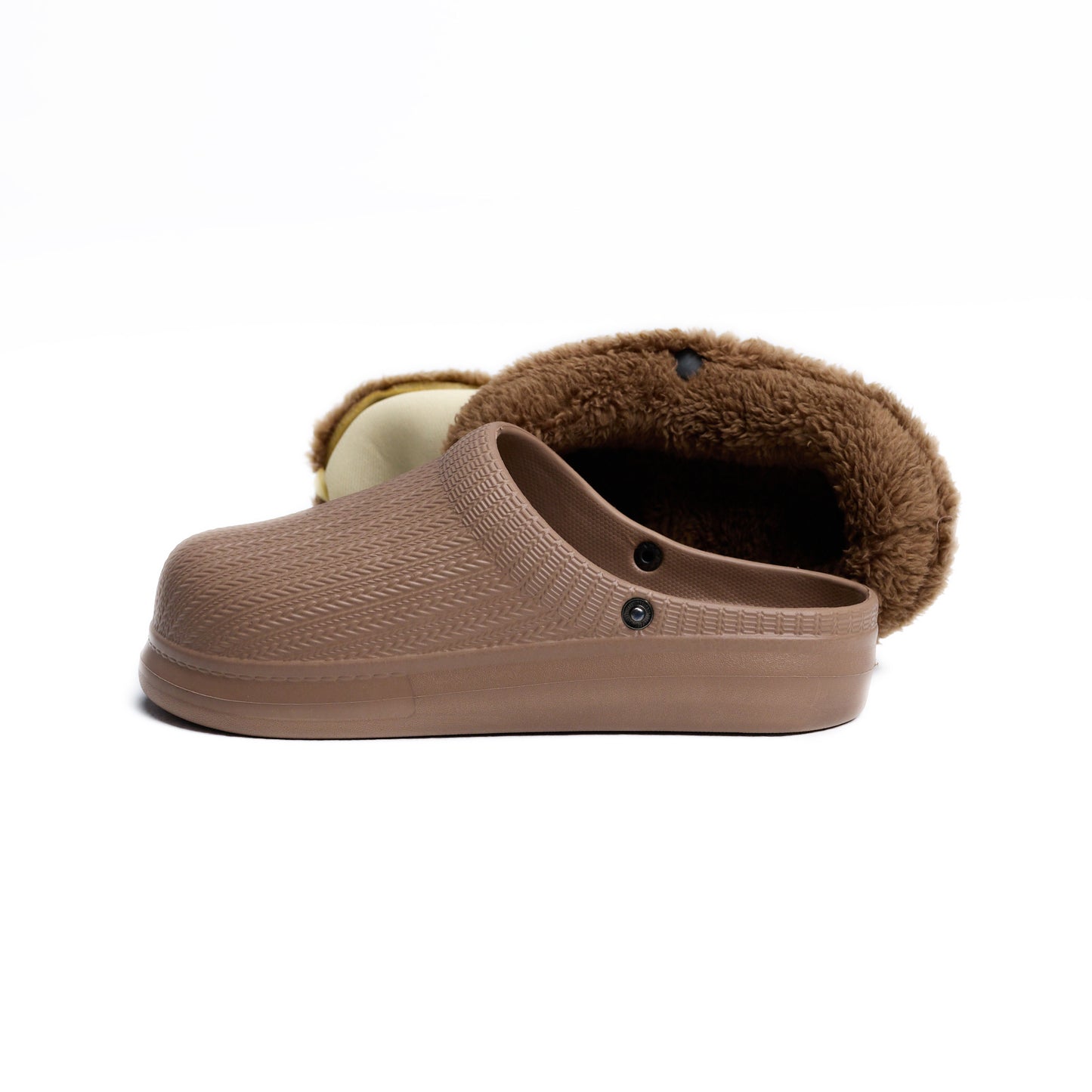 Coffee Textured Rubber Sabo Clog with Inner Fur