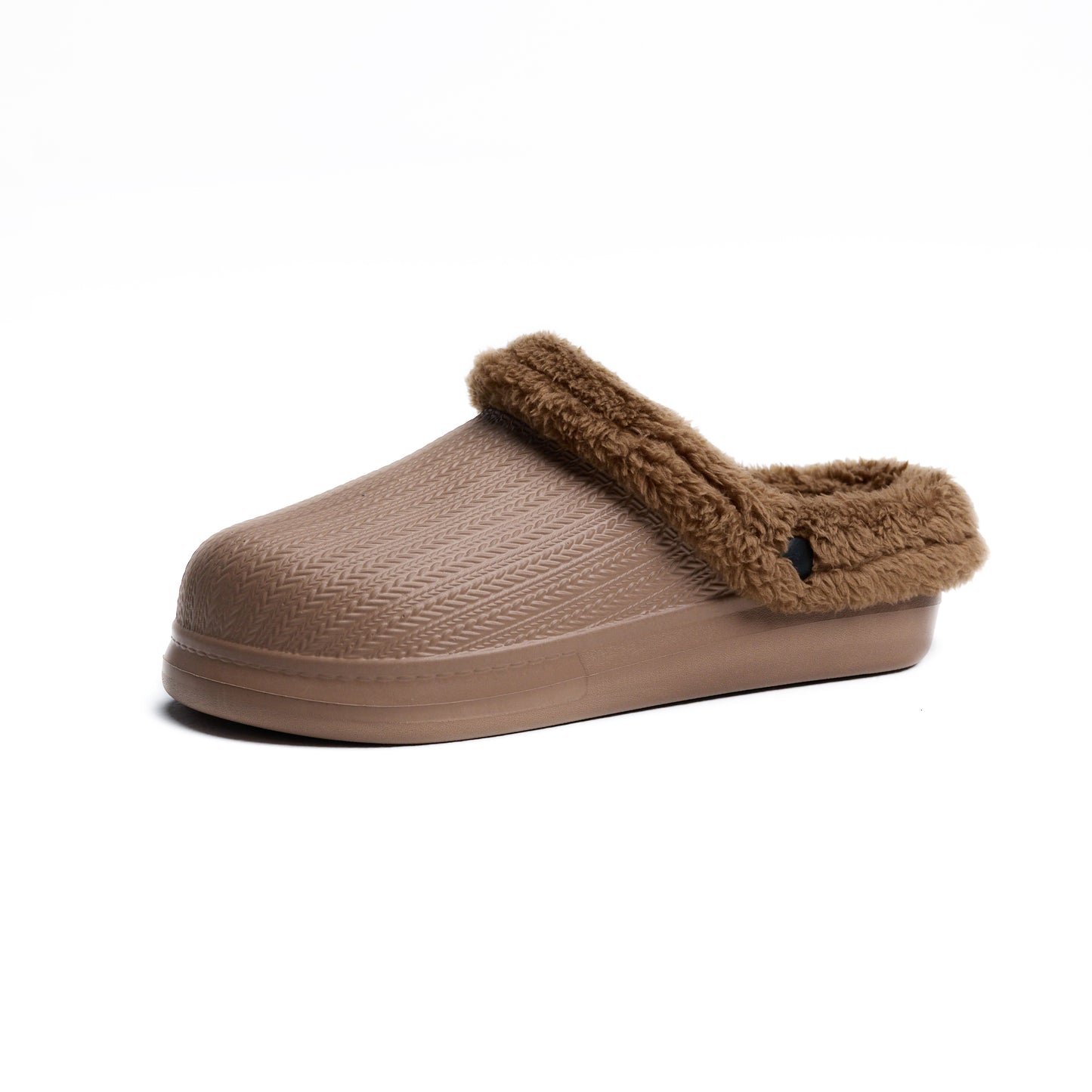 Coffee Textured Rubber Sabo Clog with Inner Fur